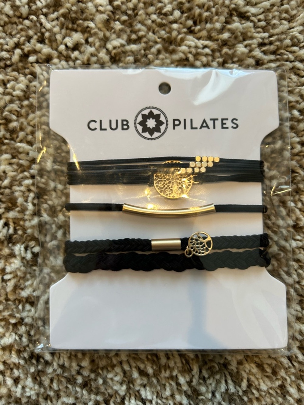 Club Pilates Black and Gold Layered Hair Tie Set